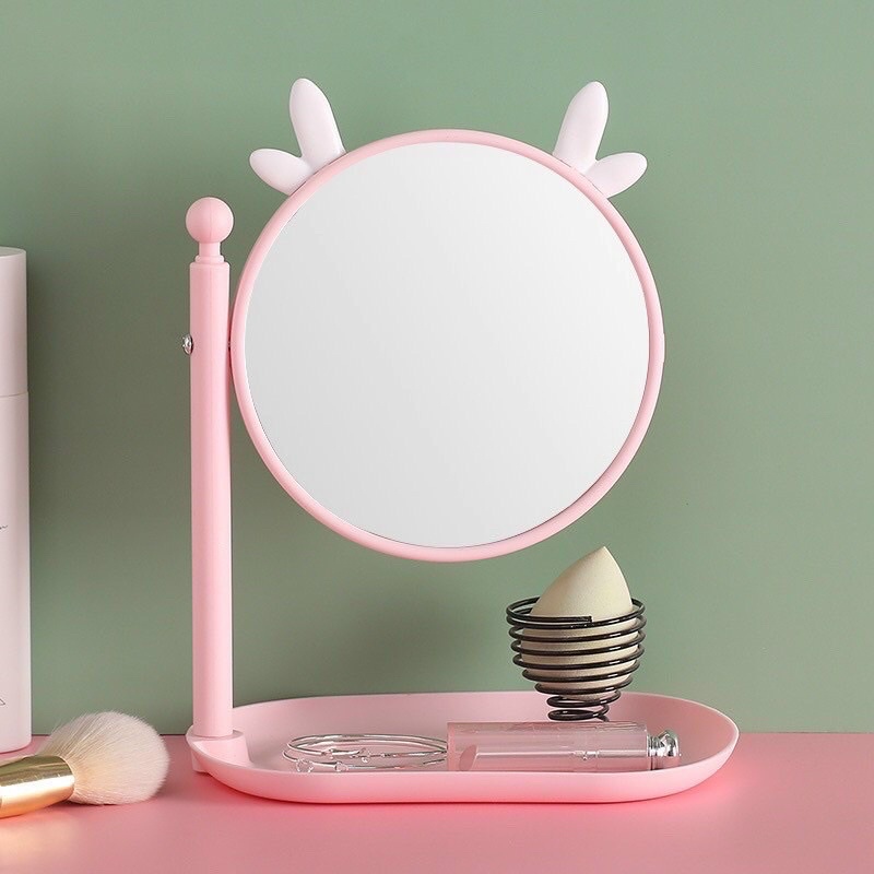 Gương để bàn trang điểm có đế đựng đồ tiện dụng kiểu dáng dễ thương