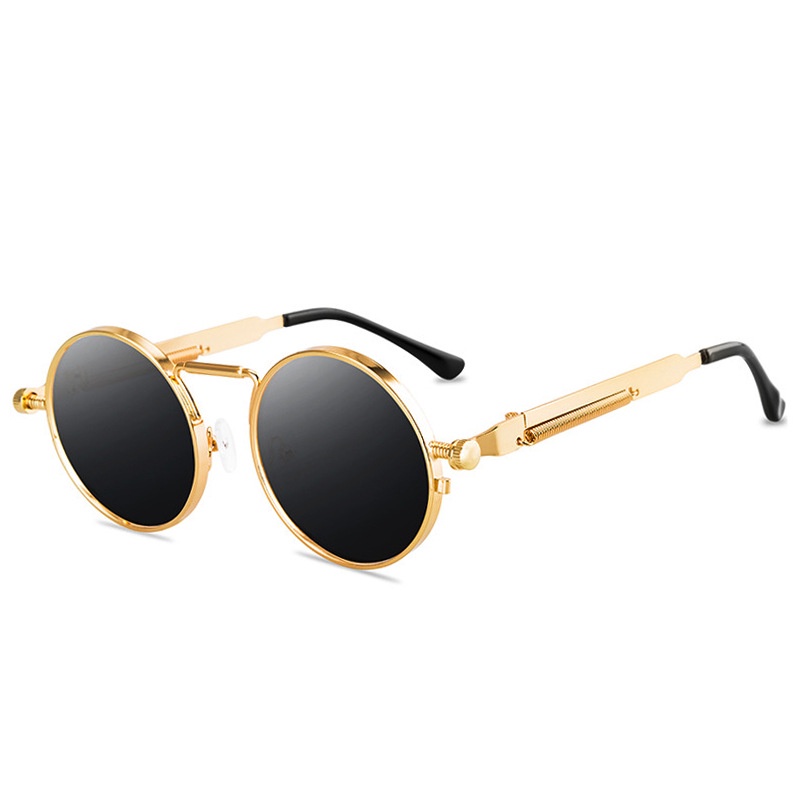Kính Mát Gọng Kim Loại Tròn Chống Tia UV400 Phong Cách Steampunk 2021 Thời Trang