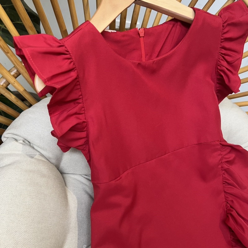 Váy đầm bé gái màu đỏ tay áo cánh tiên cao cấp Sunkid SN4 size trẻ em 4-12 tuổi