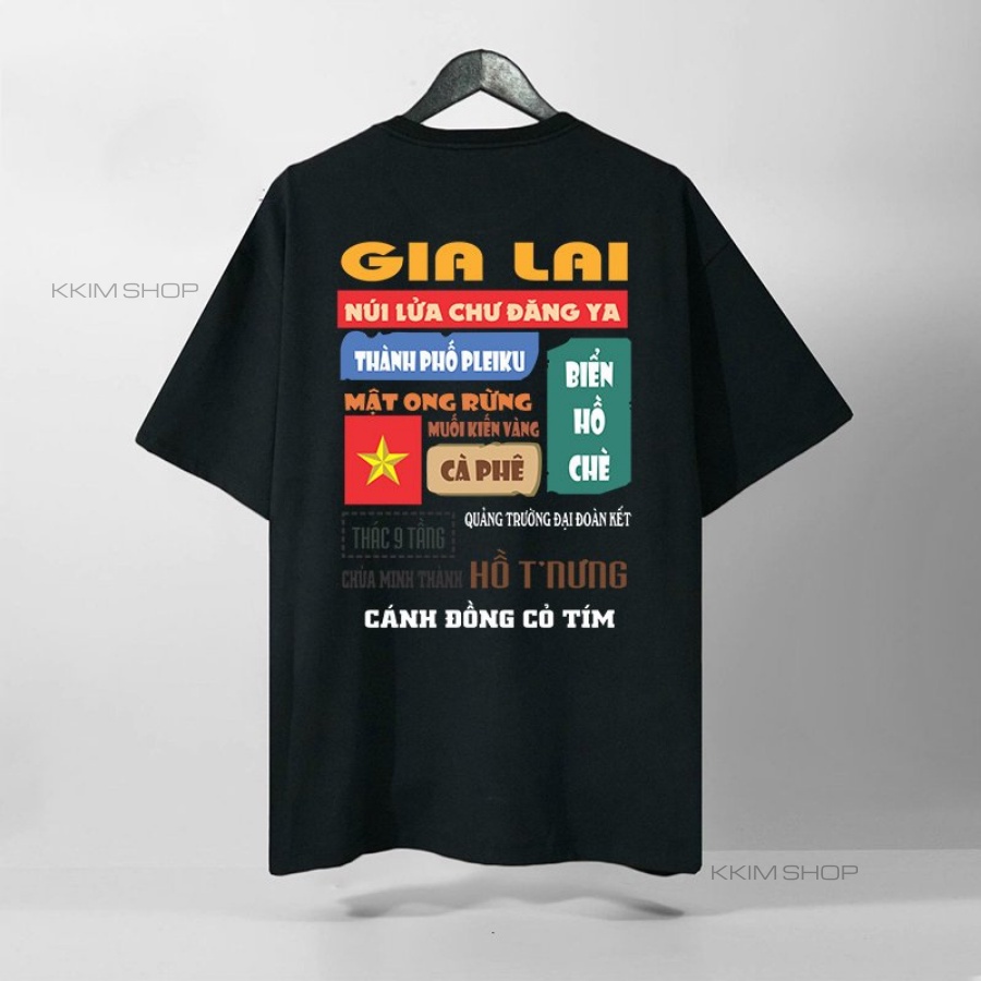 Áo thun tay lỡ GIA LAI, Áo phông 63 tỉnh thành Form rộng oversize, chất liệu Cotton KKIMSHOP