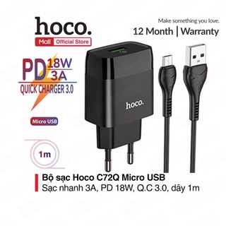 ✔ NowShip✔Bộ Sạc Nhanh 18W Hoco C72Q 3A-Micro USB PVC An Toàn/sạc Android/Freeship