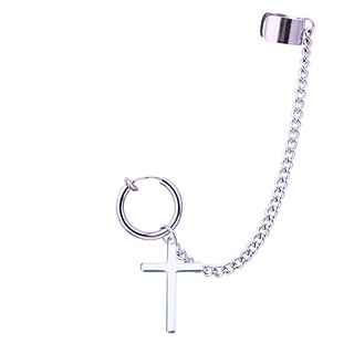 Bông tai unisex khoen tròn chữ thập kết hợp với kẹp vành