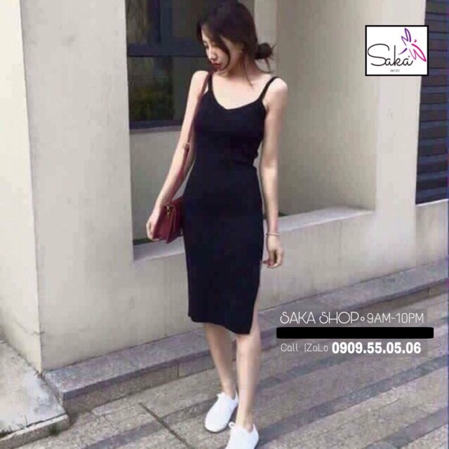 Đầm body 2 dây thun gân đẹp ôm sát người , đầm body nữ