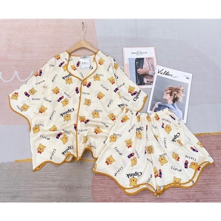 Bộ lụa Pijama - Bộ lụa mango cánh dơi áo cộc quần đùi