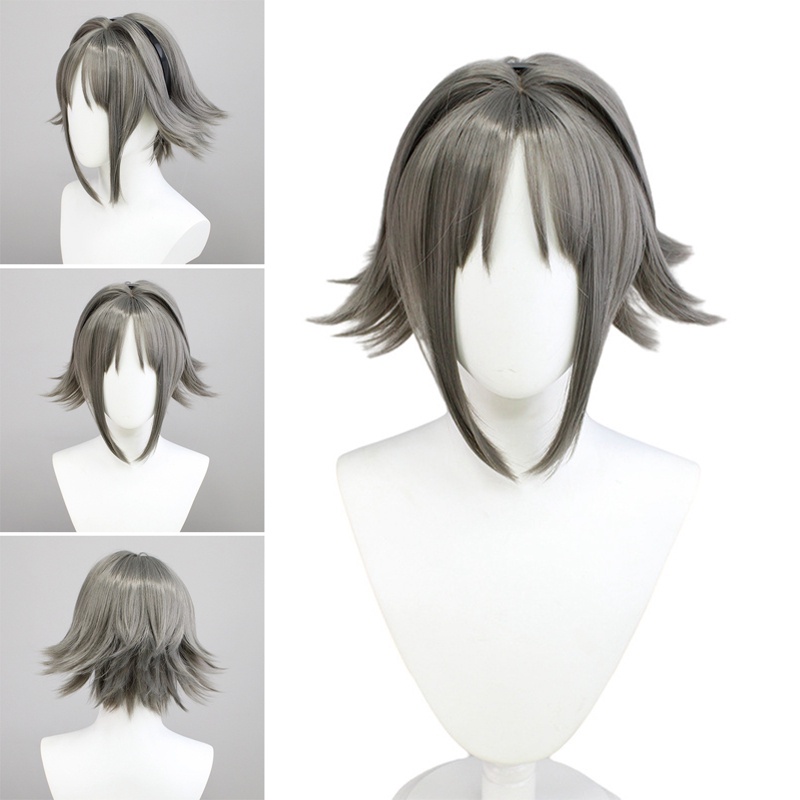 Tóc Giả Ngắn Màu Gradient Xanh Xám Dùng Hóa Trang