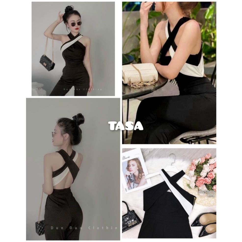 TBO-Jumpsuits Cổ Yếm Phối Trắng Đen Có Mút (Kèm Video Hình Thật) Tasa
