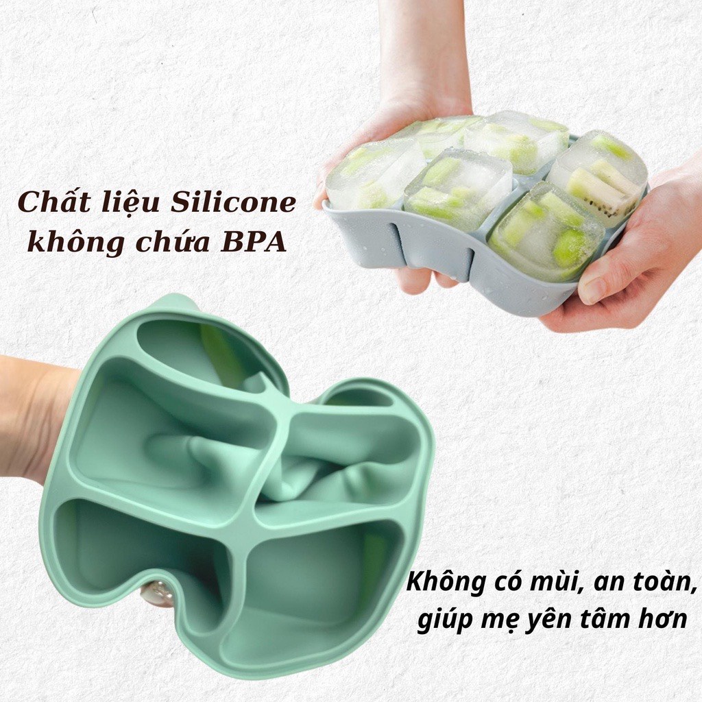 Khay Trữ Đông Silicon Baby'Si 6 Ngăn Có Nắp, Khay Trữ Đồ Ăn Dặm, Hộp Đựng Thức Ăn, Khay Làm Đá Viên Cỡ Lớn