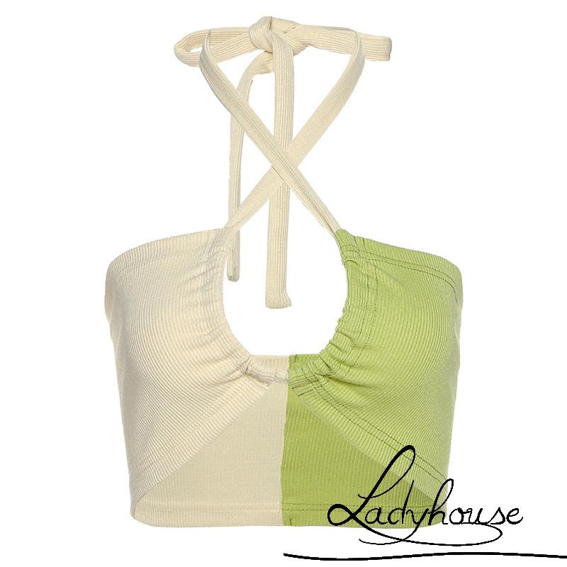 Áo Croptop Hai Dây Cổ Chữ V Không Tay Màu Sắc Trẻ Trung Dành Cho Nữ