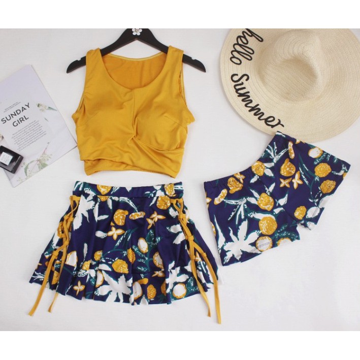 Bikini bộ đồ bơi nữ 3 mảnh (mẫu mới 2020) phong cách Hàn Quốc - Ảnh thật ở cuối đồ bơi đi biển chéo áo che bụng | BigBuy360 - bigbuy360.vn