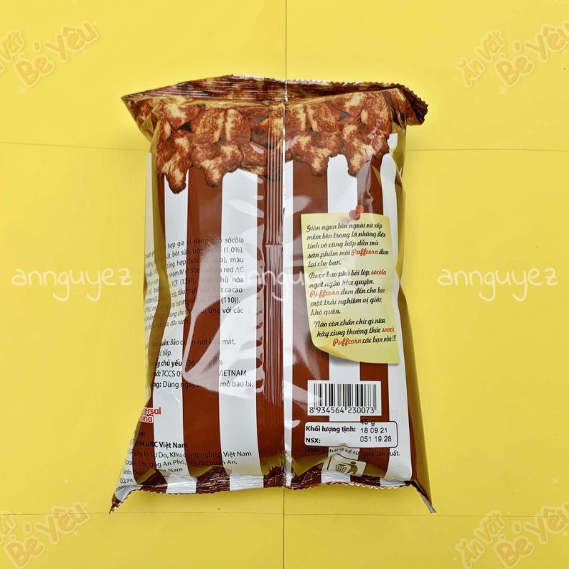 Bim bim Snack Puff Corn vị sô cô la gói 45g/gói Bim bim socola