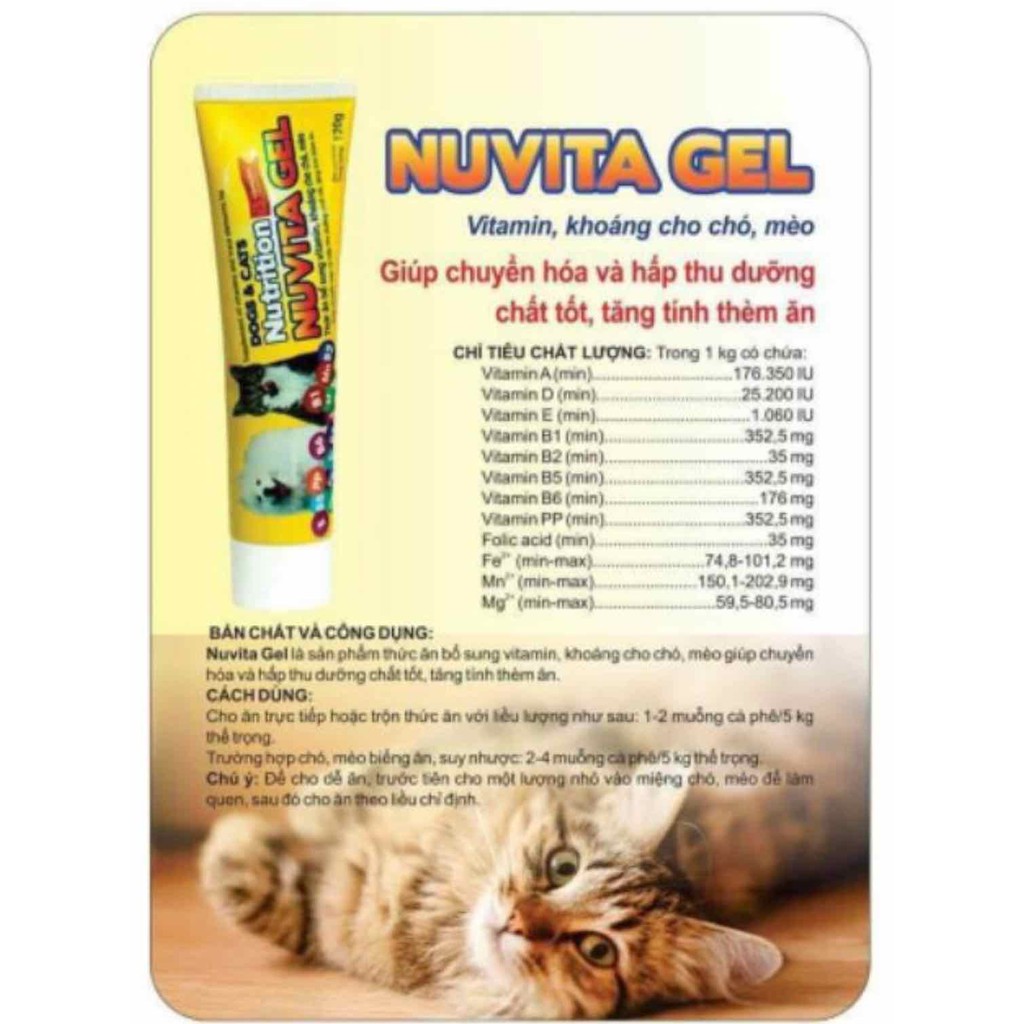 NUVITA GEL Thức ăn bổ sung vitamin, khoáng cho chó mèo (loại mới tuýp vỏ nhôm)