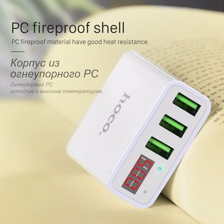Củ sạc 3 cổng usb Hoco C15 có hiển thị đồng hồ đo dòng BH6 tháng