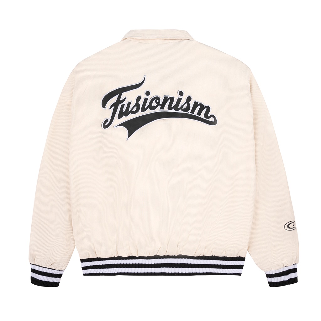 Áo Khoác Jacket Nhung Gân Corduroy Logo Basic Fusionism / Màu Đen - Kem / Unisex Nam Nữ