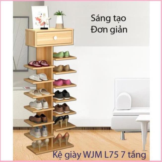 Kệ giầy dép gỗ 7 tầng có ngăn tủ phụ - Kệ giầy dép gỗ đẹp