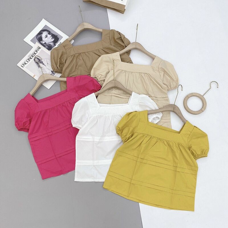 Áo cổ vuông tay ngắn dáng babydoll tầng xoè form rộng nhiều màu