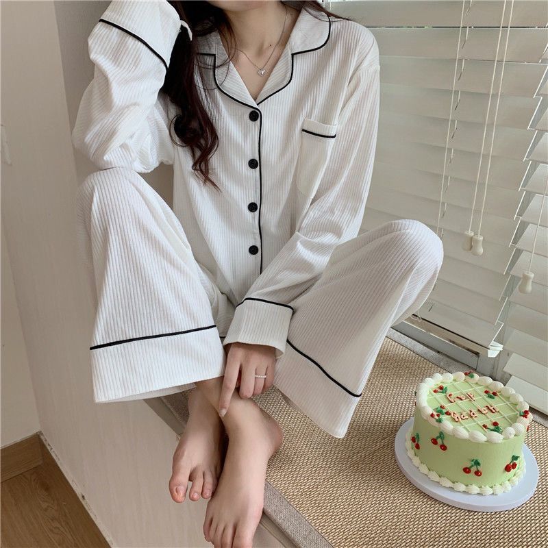 Bộ đồ ngủ bằng cotton thời trang Hàn Quốc đơn giản cho nữ