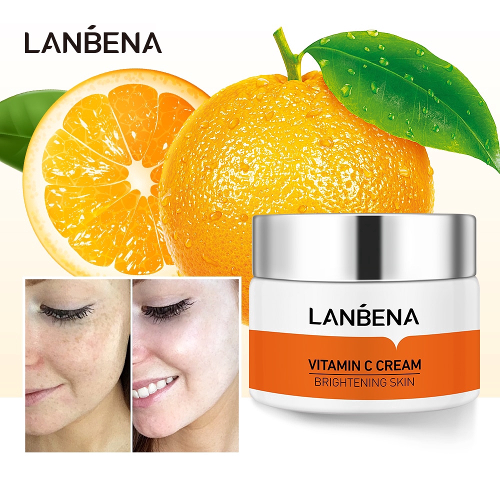 LANBENA Vitamin C Whitening Face Cream Remove Dark Spots Melanin Fade Freckles Repair Brightening Moisturizing Facial Cream 50g