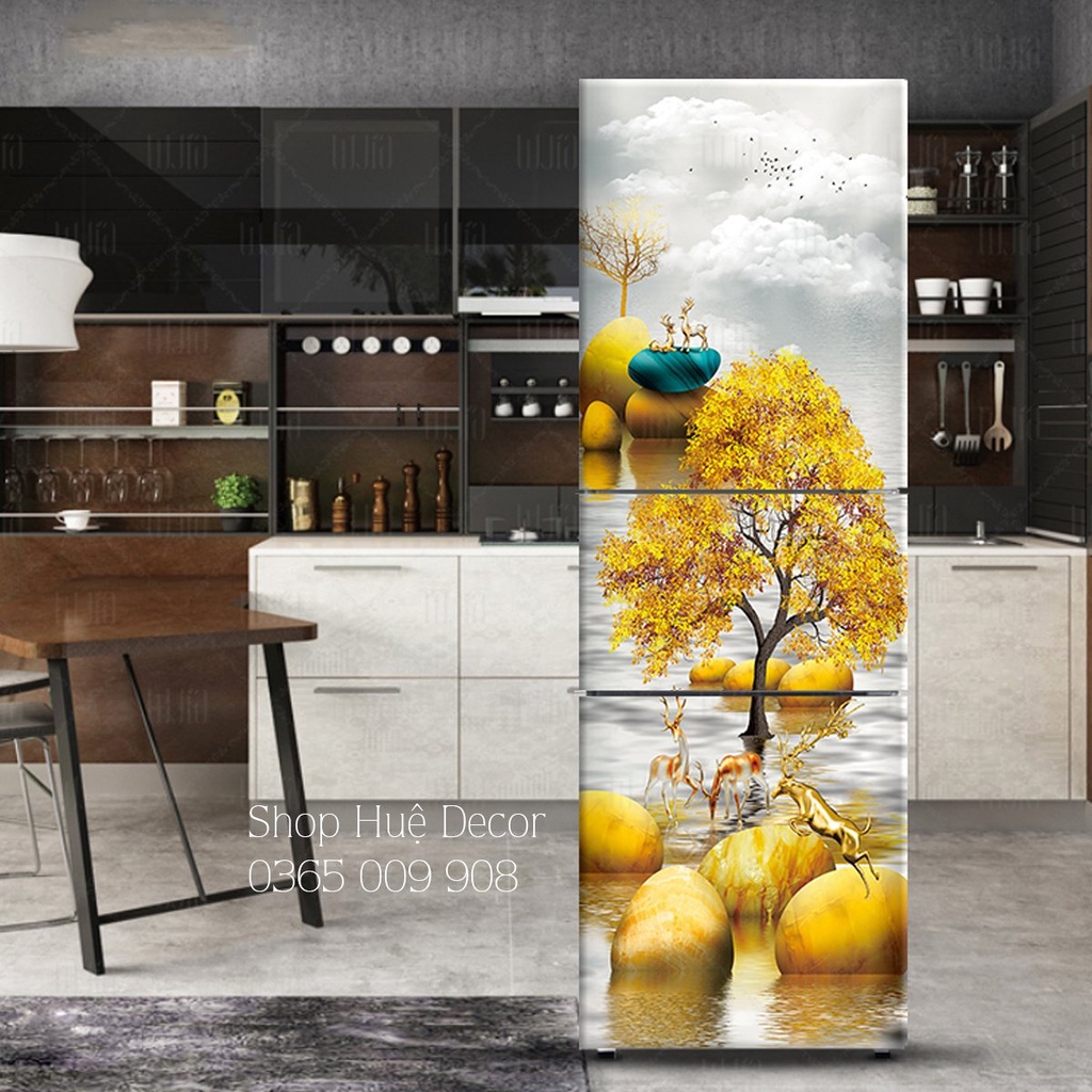 Tranh dán tủ lạnh bầy tuần lộc vàng