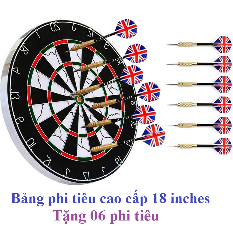 [ĐƯỜNG KÍNH 45CM, DÀY 2CM] Bảng phi tiêu 18 inches, 02 mặt bằng gỗ, chữ sắt cao cấp chuẩn quốc tế