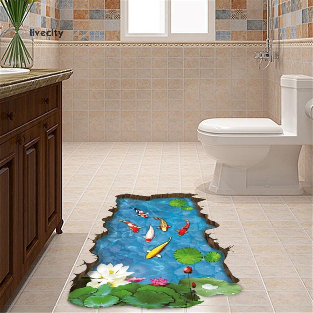 Giấy Dán Tường PVC Họa Tiết Ao Sen 3D Sáng Tạo Chống Thấm Nước Trang Trí Nội Thất