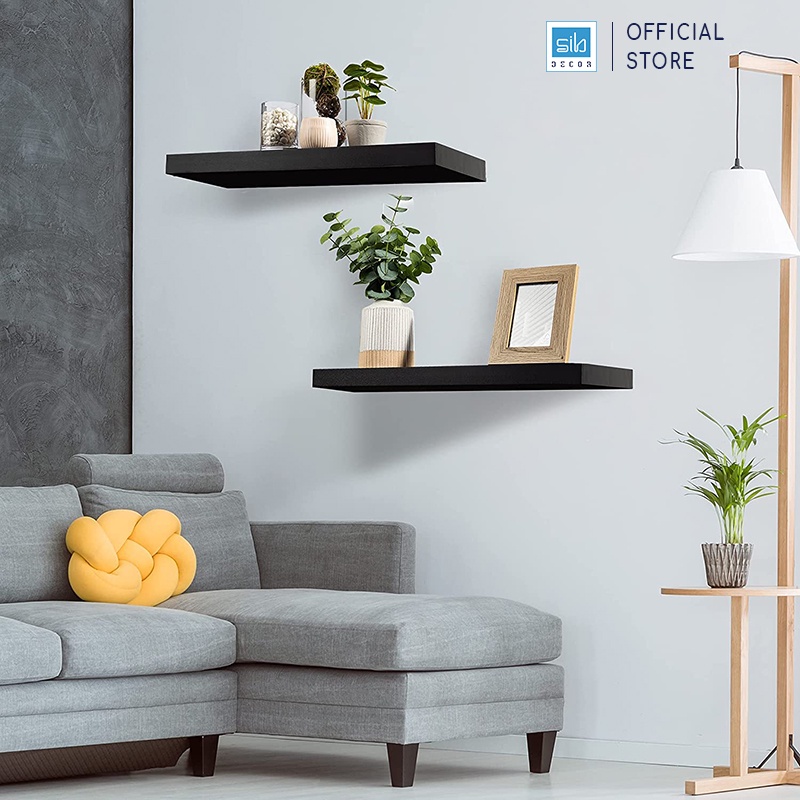 Set 2 Kệ Gỗ Treo Tường Cùng Kích Thước Màu Đen SIB Decor, Loại Kệ Gỗ Dày 25mm