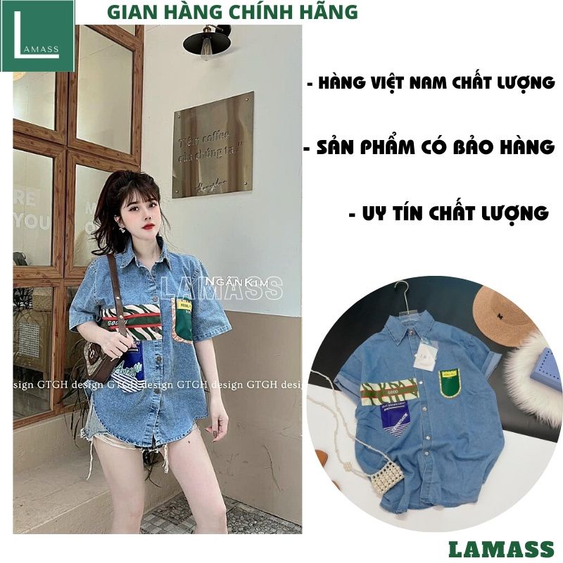 Áo sơ mi jeans bò kiểu dáng hàn quốc in hình ngộ nghĩnh kute dễ thương ,form rộng dấu quần tiểu thư ulzzang -LAMASS