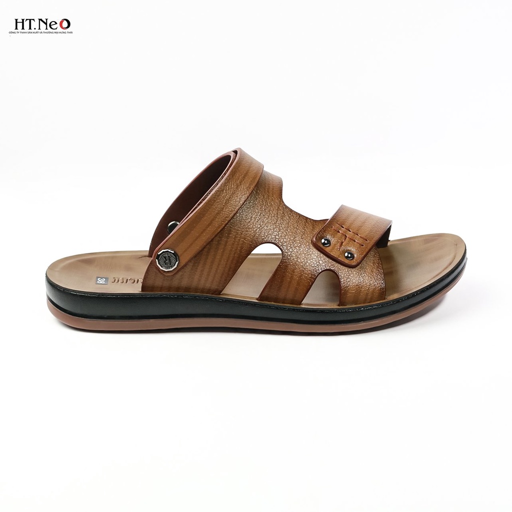 Sandal nam đế cao HT.NEO 100% da bò tự nhiên, kiểu dáng nổi bật, đế kếp 3,5cm quai da siêu bền SD95