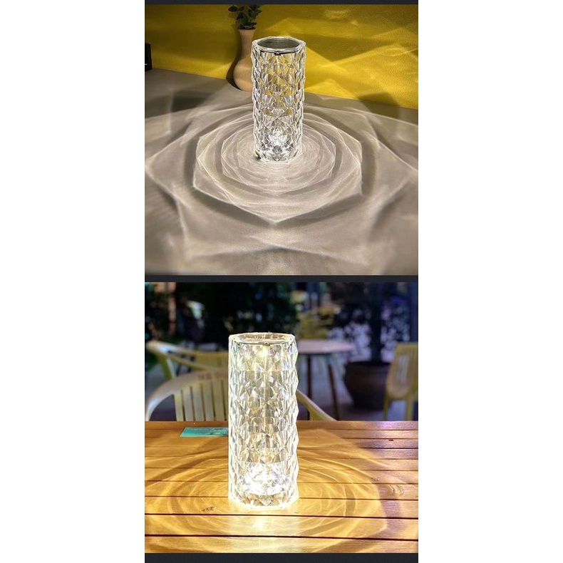 Đèn ngủ hình trụ pha lê có điều khiển từ xa decor phòng