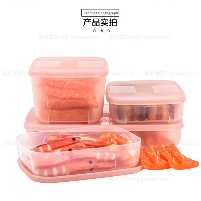Set 4 Hộp Đông Tupperware Mix Size Nắp Màu Cam Đào Pastel - Chuyên Đựng Thực Phẩm Thịt Cá Đồ Ăn Dặm