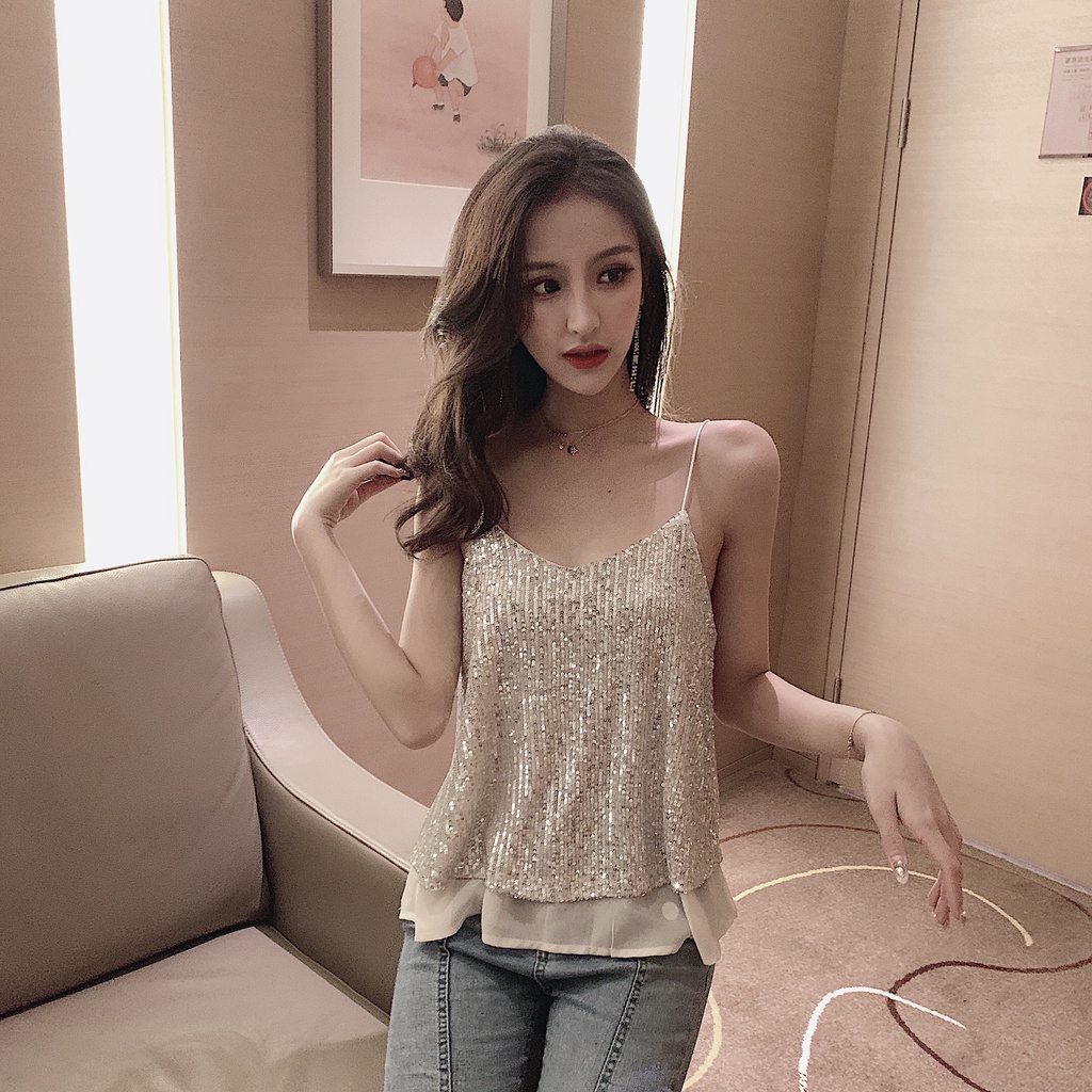 Áo hai dây nữ đính kim sa óng ánh