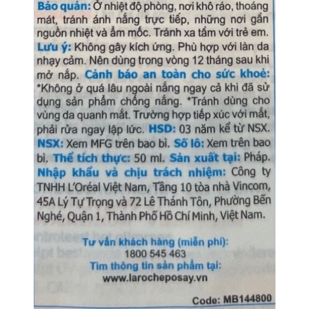 Kem Chống Nắng LA ROCHE POSAY Anthelios Dành Cho Da Khô 50ml