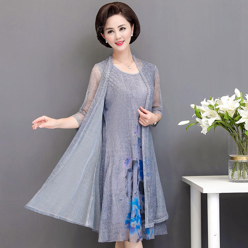 Váy mẹ hai mảnh mùa hè Áo vest lưới thời trang phù hợp với quý bà dành cho người trung niên và cao tuổi từ 40-