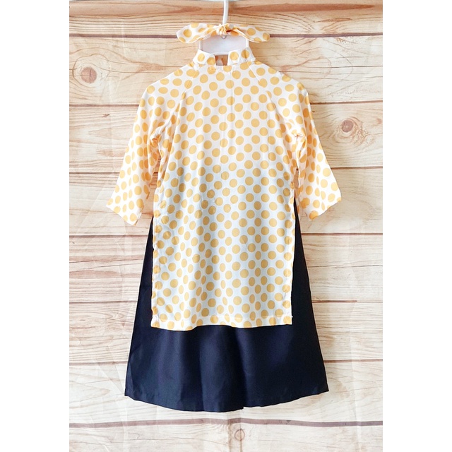 10-38kg Set áo dài trắng bi vàng lớn quần đen kèm băng đô cho bé gái