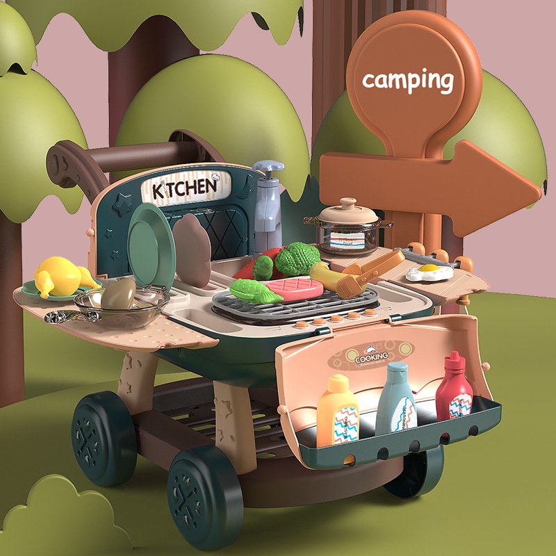 Đồ Chơi Xe Đẩy Thức Ăn Mini 2 IN 1- Đồ Chơi Xe Đẩy Nhà Bếp Kitchen Cart Cho Bé Siêu Xinh Có Nhạc Đèn, Chơi Được Với Nước
