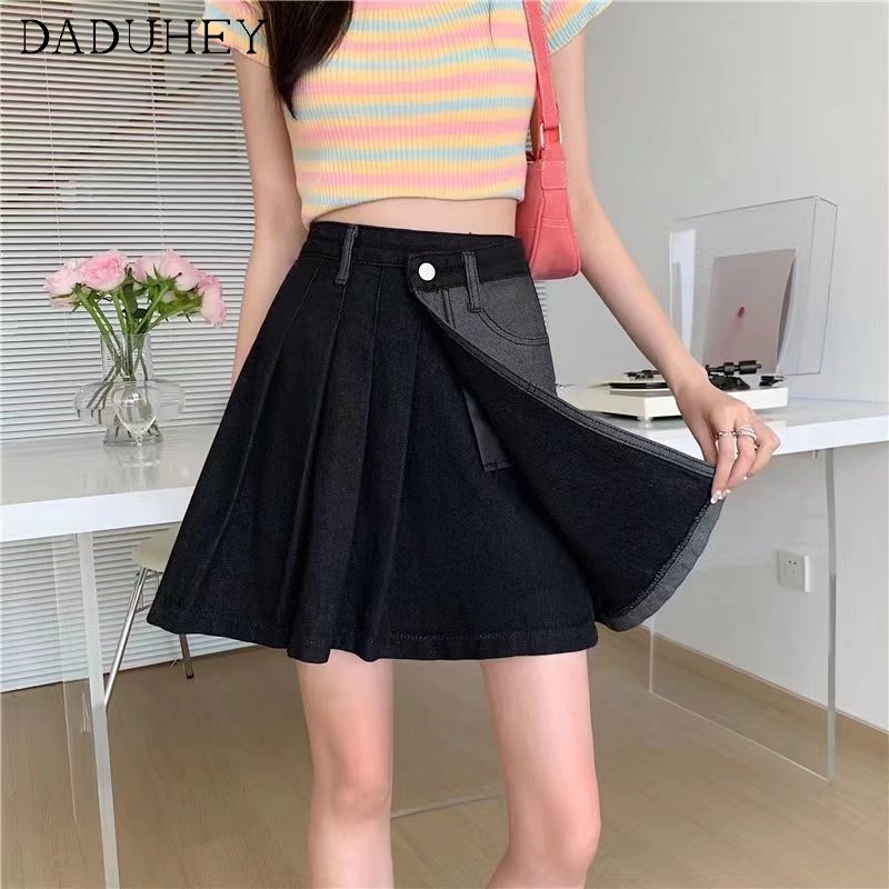 Chân váy Daduhey 2022 thời trang hè có size lớn chất liệu denim dài một nửa bất đối xứng kiểu Hàn Quốc dành cho nữ