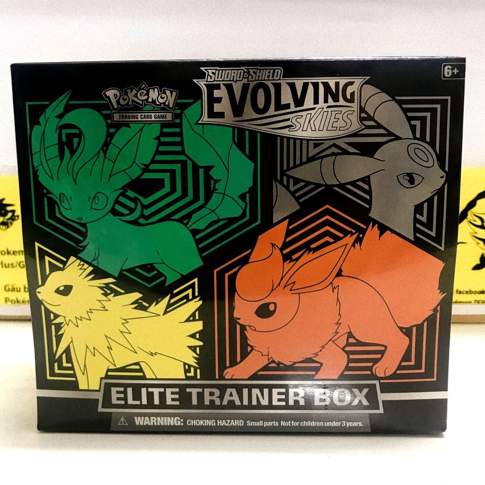 Hộp bài Pokemon TCG (ETB) Elite Trainer Box Evolving Skies Leafeon Flareon (xanh lá cam) / Sylveon Vaporeon (hồng xanh)