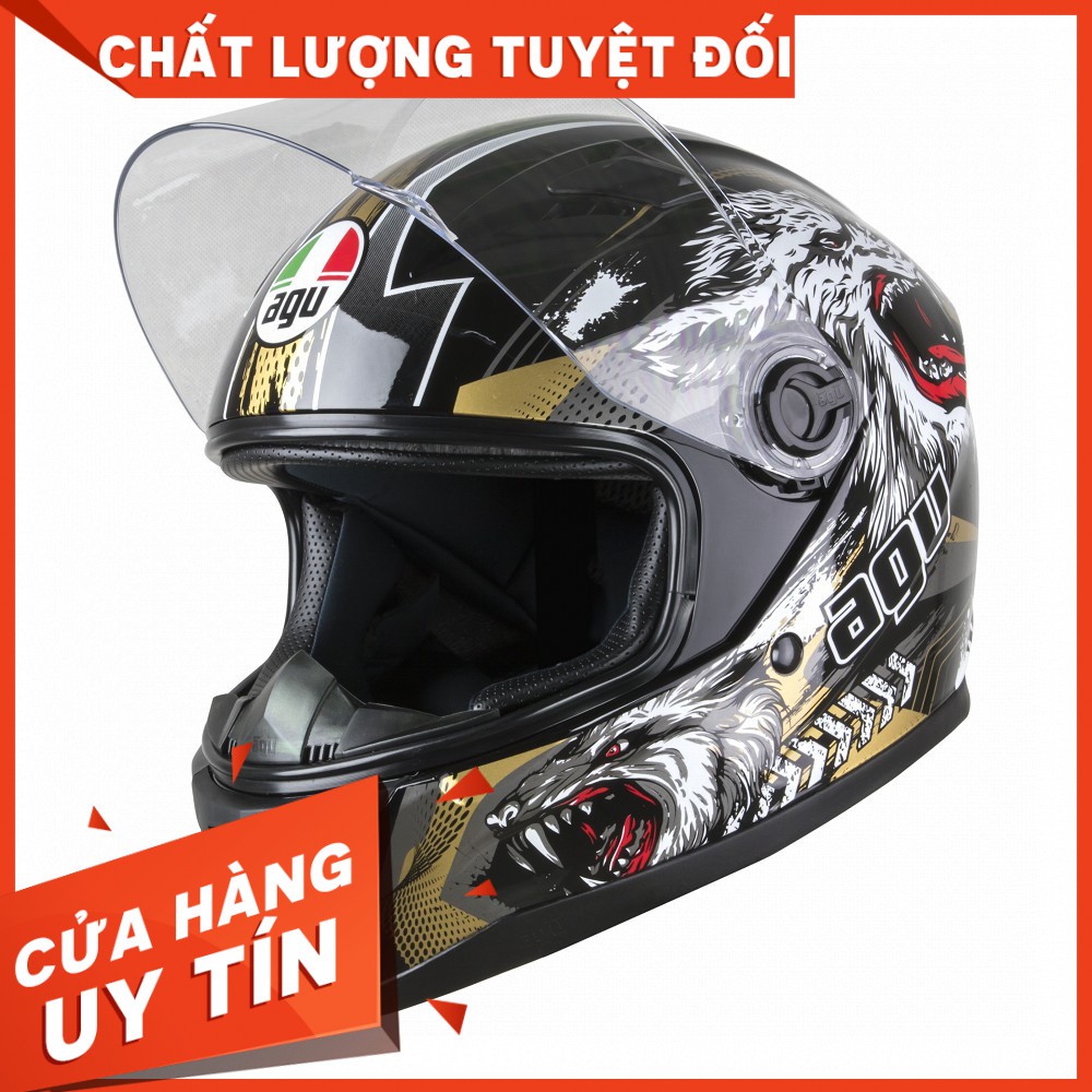 Thanh Lý[CHÍNH HÃNG] Mũ Bảo Hiểm Fullface AGU Tem Sói 2020 - AGU đen Trơn