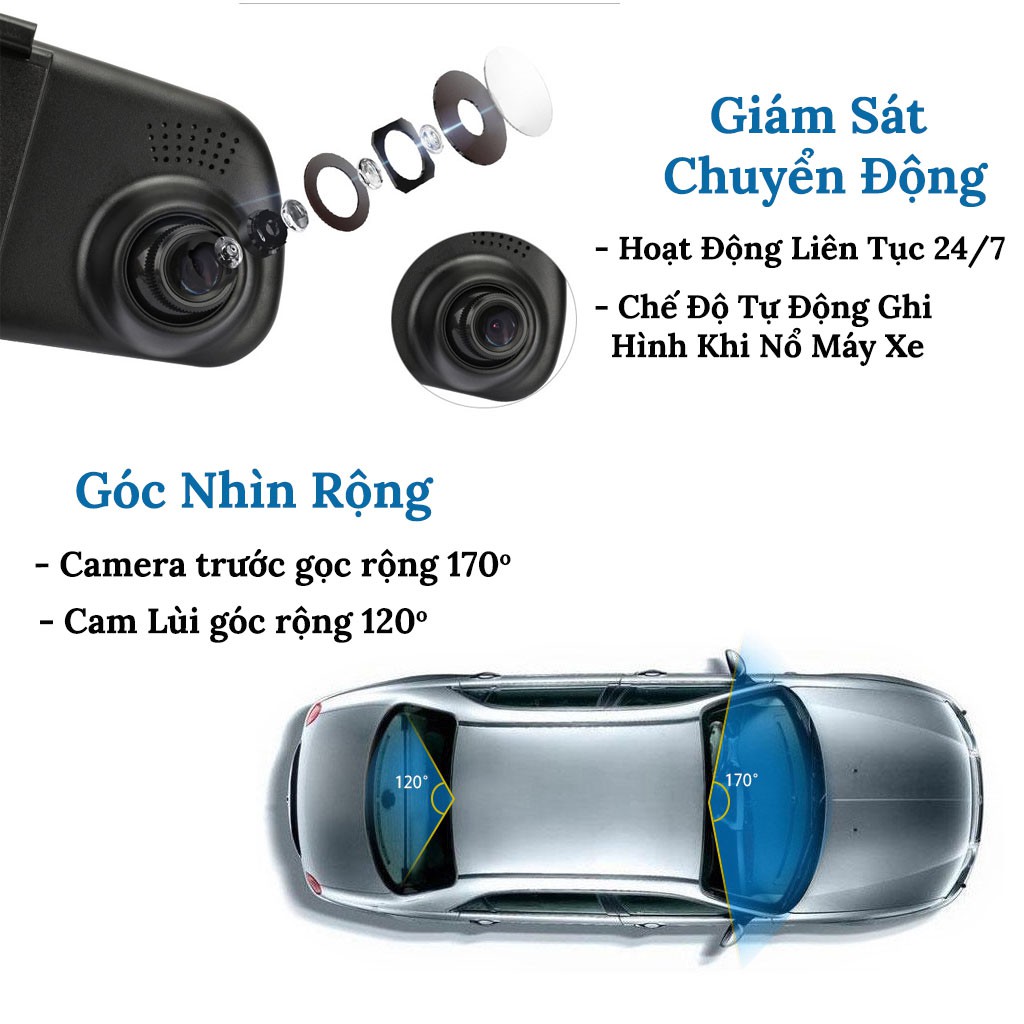 Camera Hành Trình (Dạng Gương Chiếu Hậu) - Camera Hành Trinh Ô Tô Màn 4,3 Inch Màn Full HD