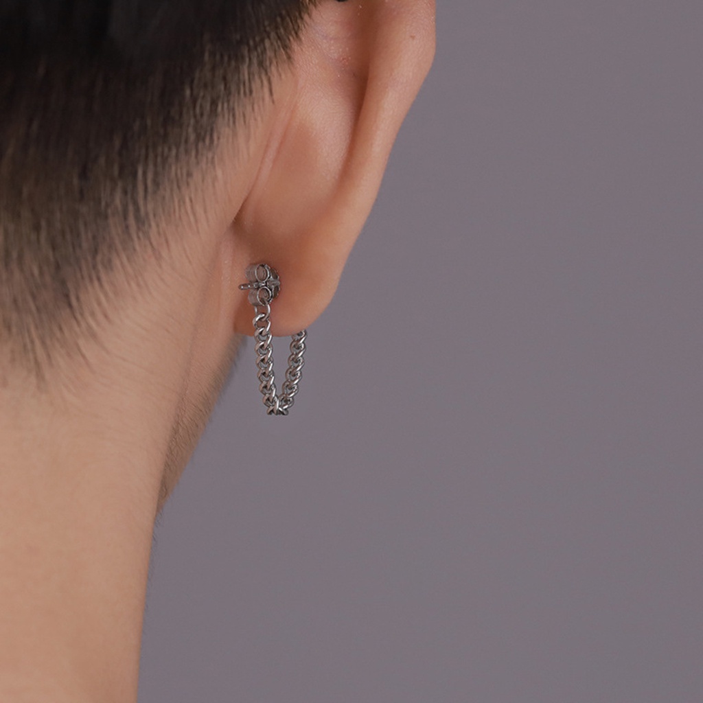 Khuyên Tai Dây Xích Small SAZ Thời Trang Phong Cách Hàn Quốc Màu Bạc  - Hoa tai Unisex không Gỉ -Dây Xích Small