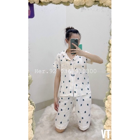 Bộ pijamas mặc nhà lửng ngố hoạ tiết nhiều hình đồ ngủ nữ xinh chất xô muslin mặc mát