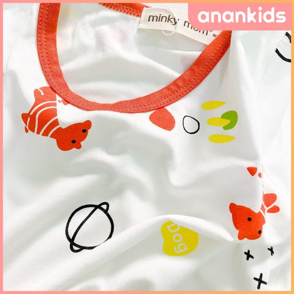 Bộ Thun Lạnh Cộc Tay Cho Bé Trai Bé Gái 8-19kg -TN-IN38 Áo Phối Viền Lạ Mắt Chất Vải Thoáng Mát