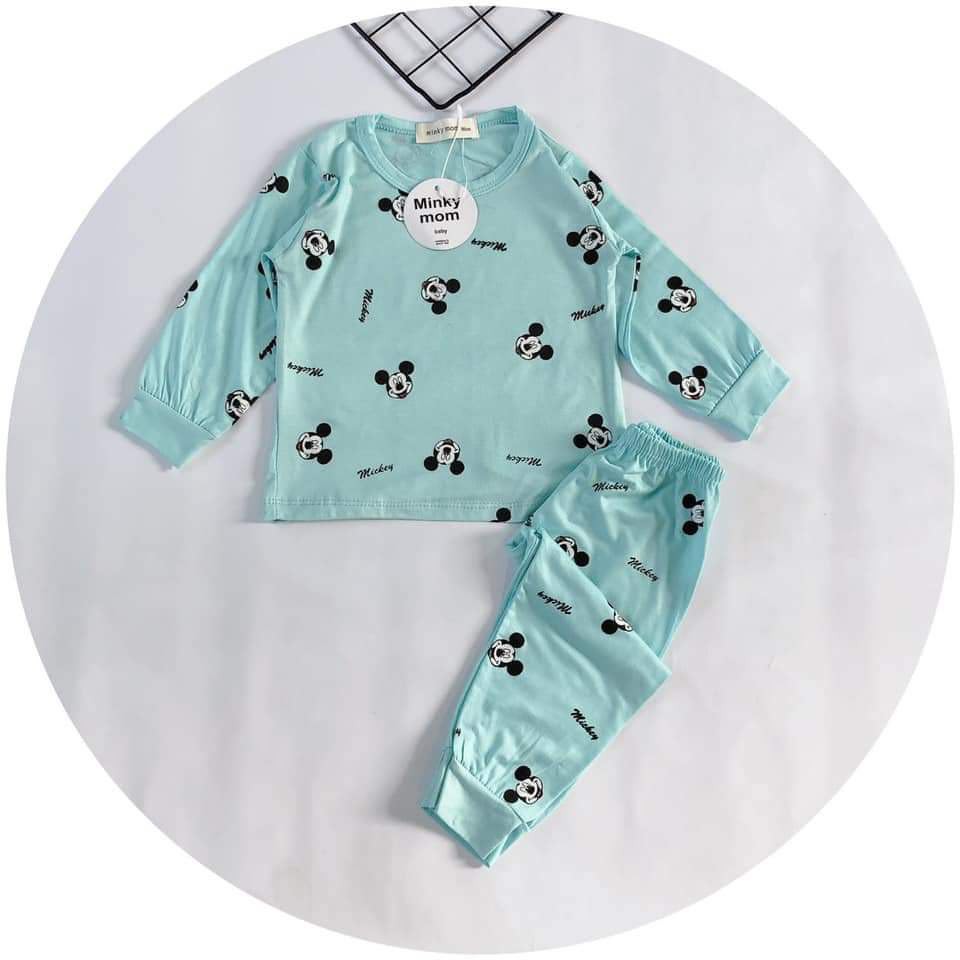 Bộ Dài Tay Thun Lạnh Cho Bé -  Quần Áo Thu Đông Hàng Minky Mom Chính Hãng Họa Tiết Mặt Chuột Micky(8-18kg) (DT7)