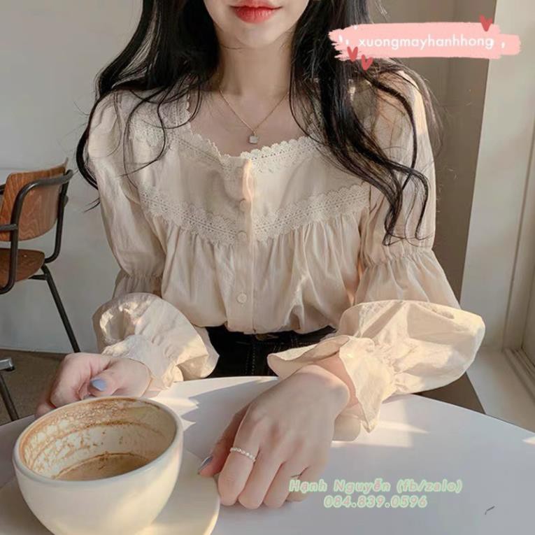 Áo sơ mi trắng ulzzang cổ vuông bánh bèo, áo kiểu tay bồng vintage cực xinh - Xưởng May Hạnh Hồng  ྇