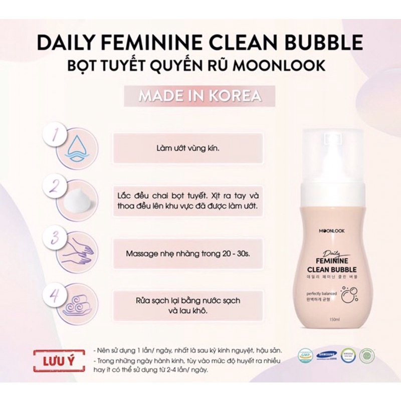 Dung dịch vệ sinh hàng hiệu bọt tuyết Moonlook chai 150ml nhập khẩu Hàn Quốc
