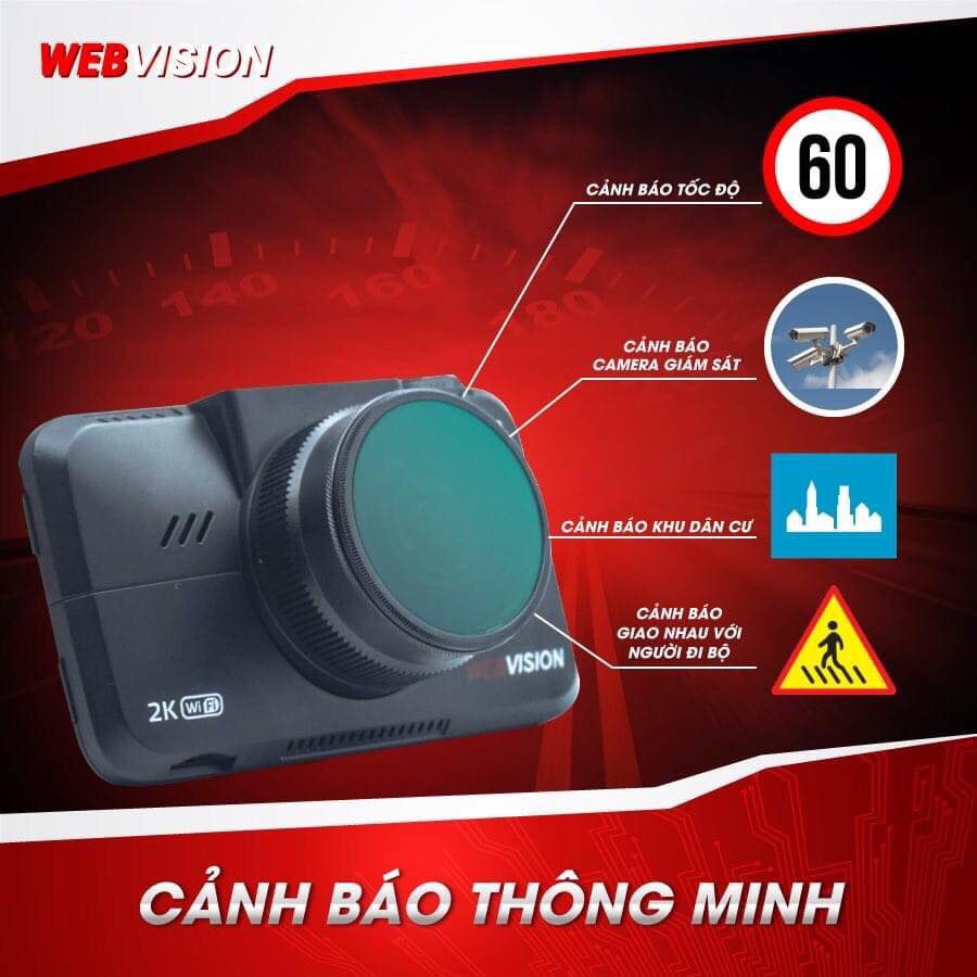 Camera Hành Trình Webvision A18 - Video 2K - AI Quét Biển Tốc Độ - Cảnh Báo Giao Thông - Wifi - GPS