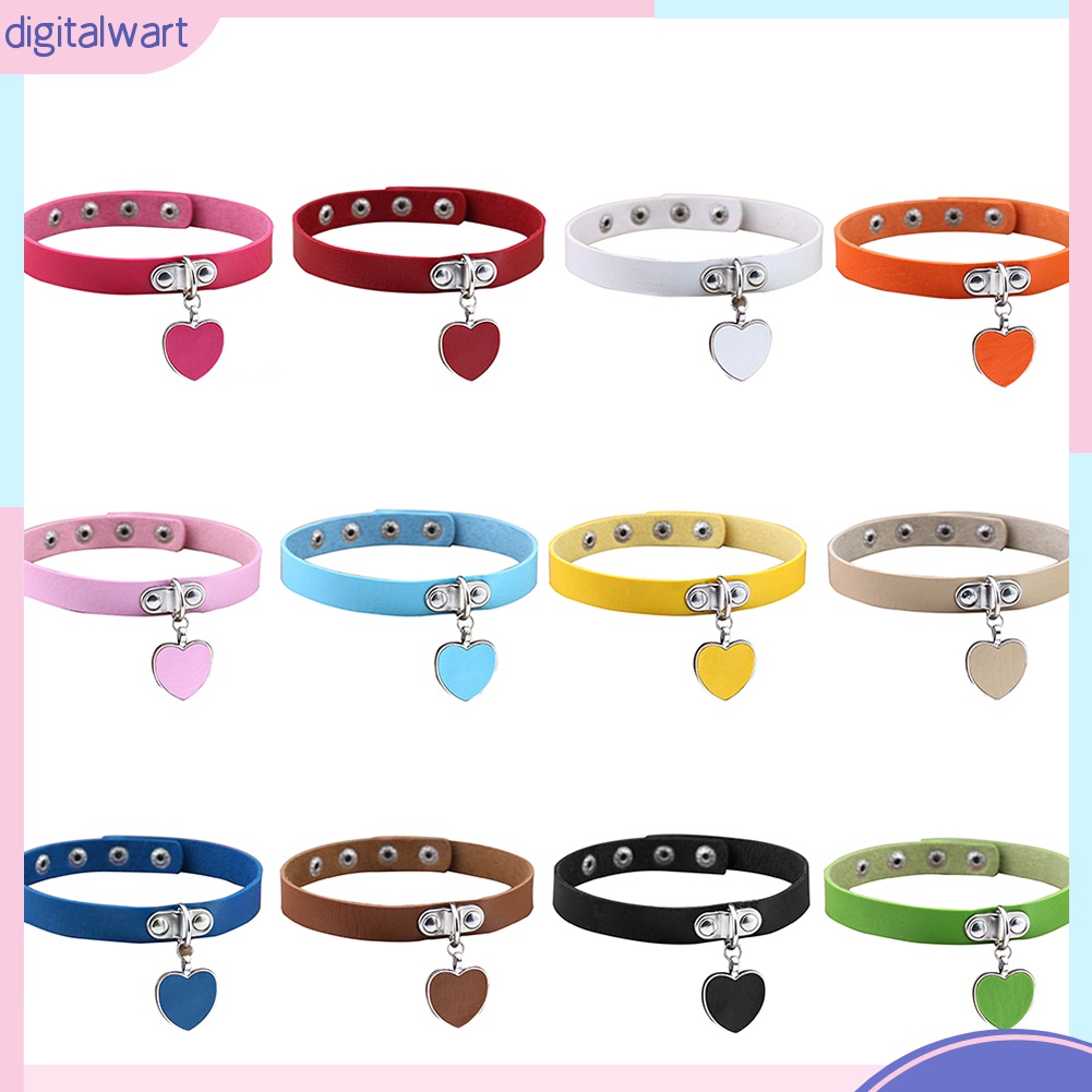 Vòng Cổ Choker Giả Da Nhiều Màu Mặt Trái Tim Độc Đáo