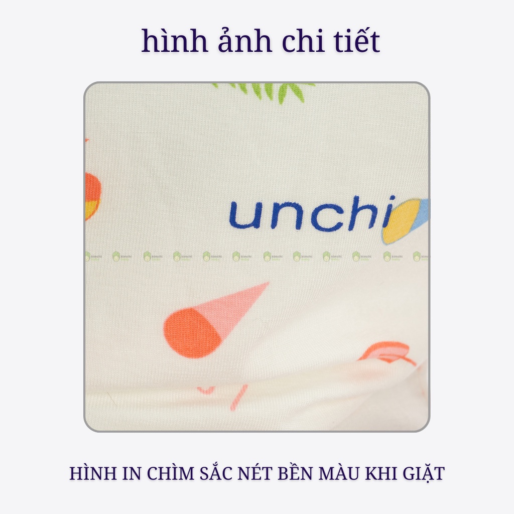 Bộ Đồ Bé Trai, Bé Gái UNCHI Vải Thun Lạnh Hoạ Tiết Động Vật Cài Vai, Bộ Quần Áo Sơ Sinh Hè Thoáng Mát UN2204