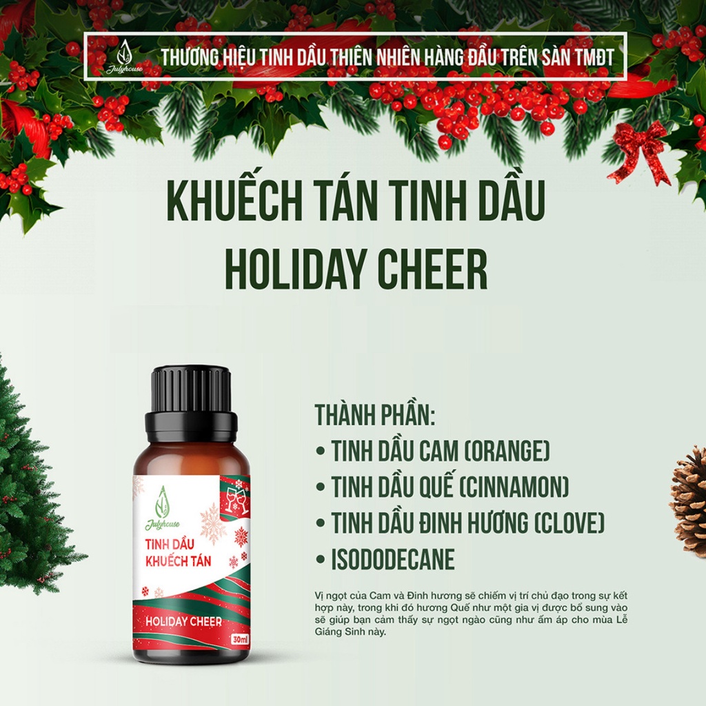 Bộ khuếch tán Tinh dầu Giáng Sinh ChristmasTree/Gift of Christ/Holiday Cheer 50ml/chai JULYHOUSE tặng kèm que khuếch tán