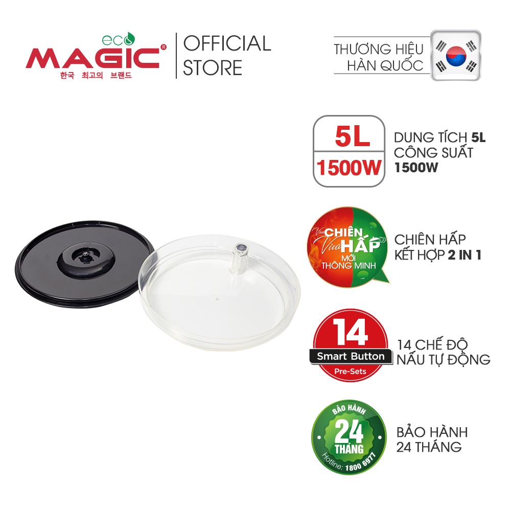 Nồi chiên không dầu kết hợp hấp siêu nhiệt Magic Eco S05 5L cho gia đình 4-6 người,5 chế độ tự động, bảo hành chính hãng