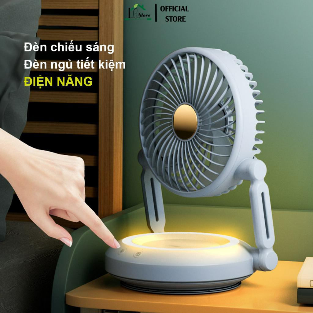 Quạt tích điện treo tường Lochi gấp gọn tự động xoay - Treo nhà vệ sinh Pin 2400mAh